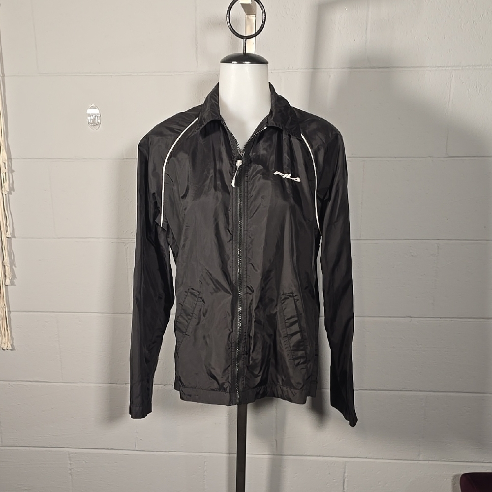 Fila Black and White Windbreaker with High Collar and Piping - Picture 2 of 8